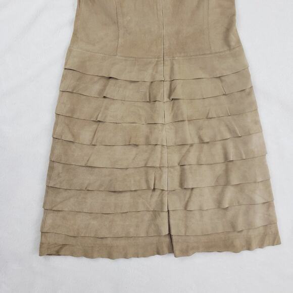Etcetera Suede Dress Women 2 Tan Leather Ruffled Sleeveless Lined Sheath - Picture 4 of 7